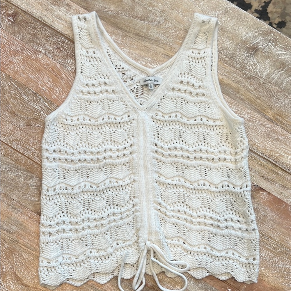 Another Love Cream Cropped Tie Front Tank Top